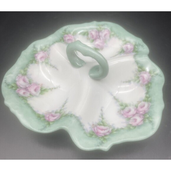 VTG Porcelain Floral Divided Candy Nut Dish 1959 Signed RARE - Picture 2 of 6